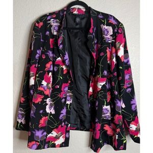 Maggie Barnes Womens 2X Black Floral Blazer Sequin Open Front Career Event Boho